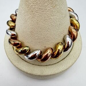Vintage Italian 925 Sterling Silver San Marco Bracelet Tricolor 27.8 Gr 7.25
